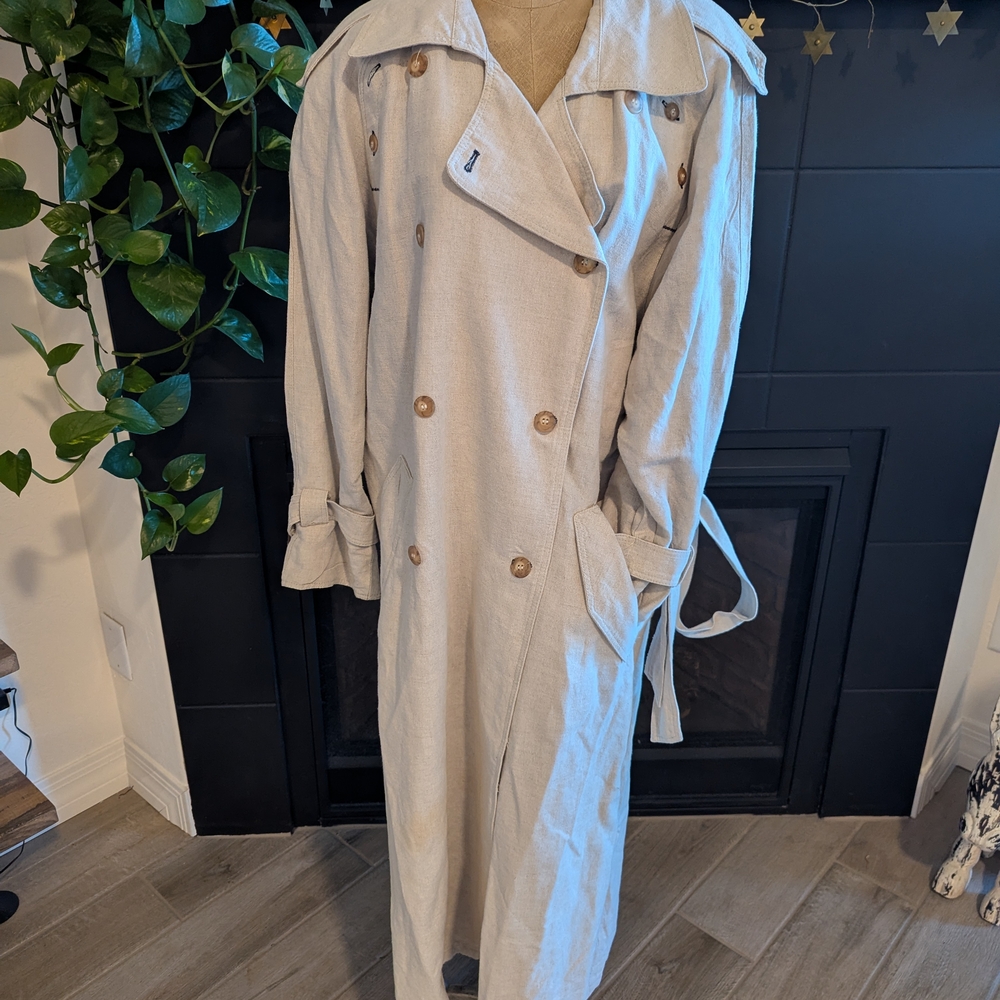 RARE Vintage Linen Trench Coat Size L